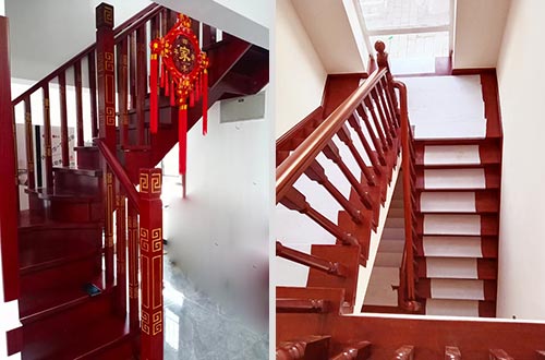 陕州自建别墅中式实木楼梯全屋定制设计效果图